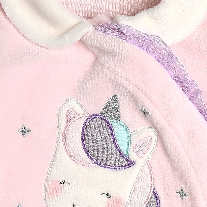 Girls Light Pink Velour Front Opening Babysuit image number null